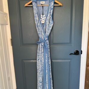 Diane Von Furstenberg Blue and White Printed Maxi Wrap Dress NWT
